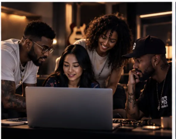 Songwriters collaborating in a studio