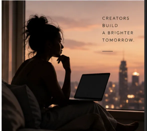 Creator working beside a city window